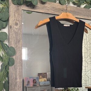 Black Ribbed V-Neck Tank Top